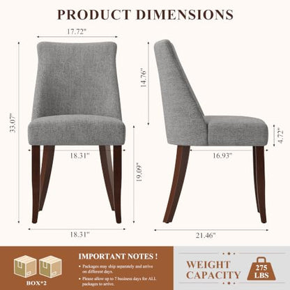 COLAMY Upholstered Dining Chairs Set of 4 with Wood Legs, Light Grey | Mid Century Kitchen Chairs with Back, Fabric Side Dining Room Chairs for Dining Room Restaurant - color: Light Grey, size: Set of 4