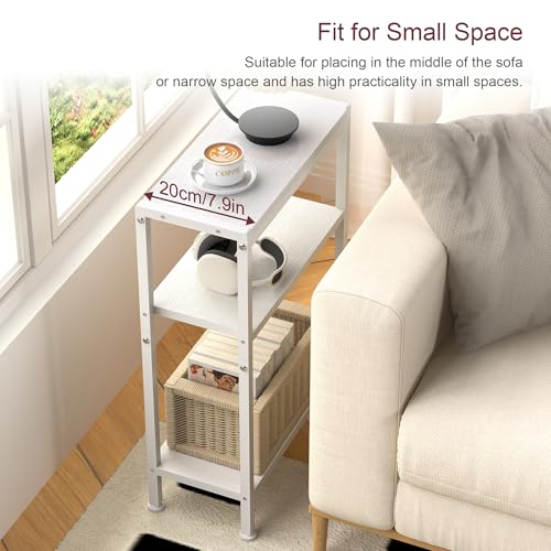 Narrow Side Table for Small Space, 3 Tier Slim End Table, Thin Nightstand, Skinny Snack Couch Table, Sofa Bedside Table, Tall Plant Stand in Living Room, Bedroom, Study, Kitchen and Balcony (White) - color: White, size: 3-Tier (7.9''D*17''W*26.6''H)