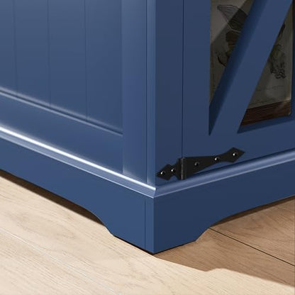 Farmhouse End Table, 24" Large End Tables with Storage, Rustic Square Sofa Beside Table with Glass Barn Door, Wood Side Table Square Nightstand for Living Room, Bedroom, Office (Misty Blue) - color: Misty Blue