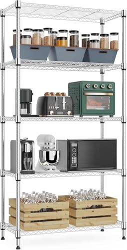 Xcity Storage Shelves, 5 Tier Heavy Duty Metal Shelving Unit, 2000 LBS Adjustable Steel Wire Shelf for Commercial, Pantry, Kitchen, Garage, 14" D x 30" W x 60" H, Chrome - color: Chrome, size: 30"W x 14"D x 60"H, 5-Tier