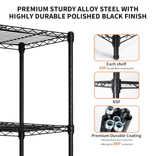 Heavy-Duty Black 4 Tiers Steel 36x14x54 Wire Shelving NSF Certified. Adjustable Storage Rack for Kitchen,Garage,and Laundry Utility Room (4Tiers-36x14x54) - size: Black-4Tiers-36x14x54"