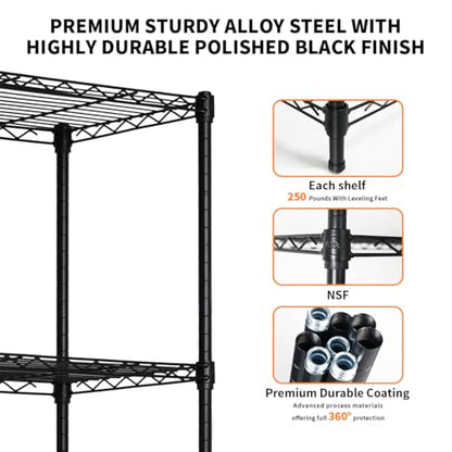 Heavy-Duty Black 4 Tiers Steel 36x14x54 Wire Shelving NSF Certified. Adjustable Storage Rack for Kitchen,Garage,and Laundry Utility Room (4Tiers-36x14x54) - size: Black-4Tiers-36x14x54"