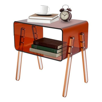Acrylic Side Table, 2-Tier End Table with Open Storage for Small Spaces, Brown Modern Nightstand for Bedroom, Living Room, Apartment - color: Brown