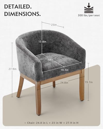 Barrel Dining Chair with Arms Set of 2, Upholstered Chenille Armchair, Curved Back Mid-Century Accent Chair with Solid Wood Legs, Kitchen Dining Room, Breakfast Nook,Home Office,Gray - color: Grey