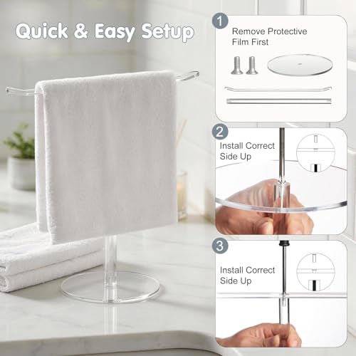 Clear Acrylic Hand Towel Holder Stand, T-Shape Free-Standing Towel Rack for Bathroom & Kitchen, Modern Minimalist Design, Simple Assembly, Countertop Organizer