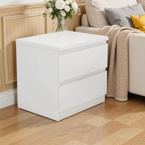 Nightstand with Drawers, Bedside Table with Drawers, Sofa Side Table Storage Cabinet, Night Stand for Bedroom Living Room (1, 2 Drawers White, 19.7" W×15.6" D×18.9" H) - color: 2 Drawers White