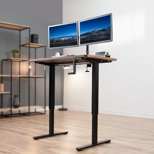 VIVO Compact Hand Crank Stand Up Desk Frame, Black, DESK-M051MB | For 37 to 77 inch Table Tops, Height Adjustable, Ergonomic Standing Desk Legs, Foldable Handle - color: Black