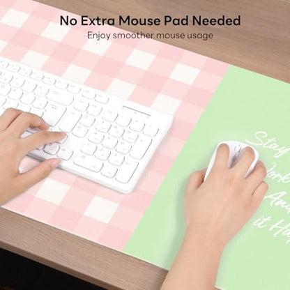 Checkered Pattern Desk Pad Protector, 35.5 x 13'' Aesthetic Mouse Mat for Desktop, Waterproof PU Leathe Non-Slip Desk Writing Pad for Office and Home, Pink and Green - color: Pink and Green