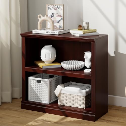 Bevfint 30" Bookcase, White Floor Standing Bookshelf, 2-Tier Display Shelves Open Storage Organizer, Book Case for Living Room Hallway Kitchen Home Office Bedroom, Mahogany 2 Tiers - color: Mahogany, size: 2-Tier Open Bookcase