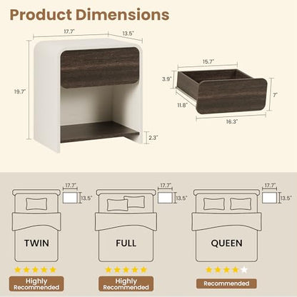 Modern Nightstands Set of 2,Bedside Table with Open Shelf,Night Stand with Drawer Storage,Wooden End Table for Bedroom, Side Table White and Walnut - color: 2pcs_white&walnut