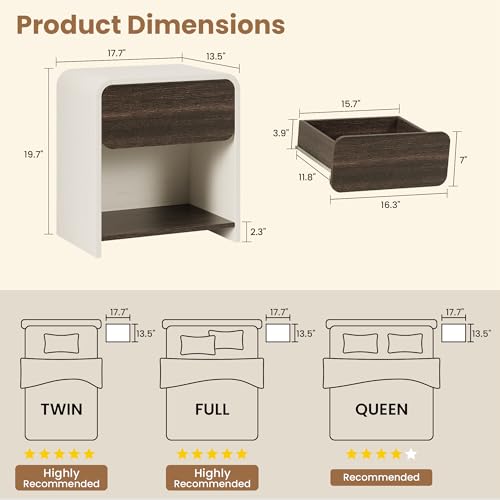 Modern Nightstands Set of 2,Bedside Table with Open Shelf,Night Stand with Drawer Storage,Wooden End Table for Bedroom, Side Table White and Walnut - color: 2pcs_white&walnut