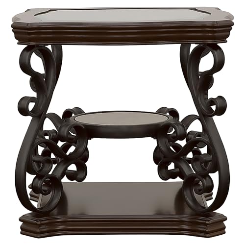 Coaster Home Furnishings - Laney - 1-Shelf Glass Top Rectangular End Table with Metal Legs, Scrollwork Design and Polished Wood Surface - Living Room - 26-Inch - Dark Merlot - 702447
