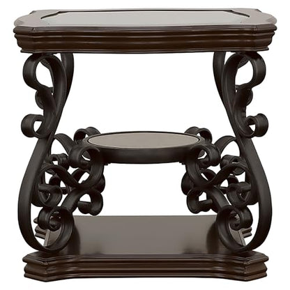 Coaster Home Furnishings - Laney - 1-Shelf Glass Top Rectangular End Table with Metal Legs, Scrollwork Design and Polished Wood Surface - Living Room - 26-Inch - Dark Merlot - 702447