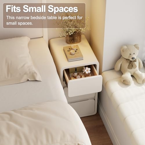 AQIMUELE Narrow Bedside Table,Narrow Night Stand with Drawers,Small Night Stand with Leather Surface for Bedroom - color: White (3 Drawers), size: 11.8"W