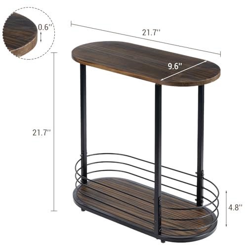 MyGift 21 Inch Tall Brown Wood Oval Side Table, 2 Tier Living Room Sofa End or Side Table with Bottom Storage