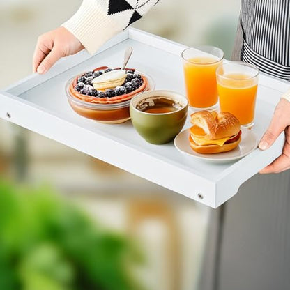 RRX Bed Tray Table with Folding Legs, Breakfast in Bed Tray (1, White) | Bed Trays for Folding Table Eating, Kitchen Serving, Food, Sofa, Snacking or Working, Laptop Desk Dinner, Snack Tray - color: White
