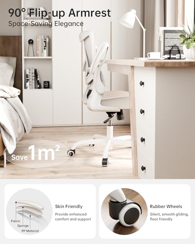 MUXX.STIL Office Chair, PU Leather Ergonomic Desk Chair with Adjustable Lumbar Support and Flip up Armrest, Breathable Mesh Computer Chair for Home Office, Khaki - color: Cream Khaki (Pu Leather Seat)