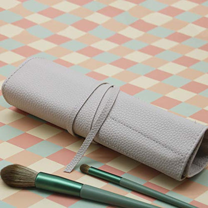 Bird&Fish Makeup Brush Case Travel, makeup brush case roll up,brush holder makeup,Holder Organizer Brushes Pouch Cosmetic Bag for Travel，Rolling Bag Storage Case PU Leather - color: Gray