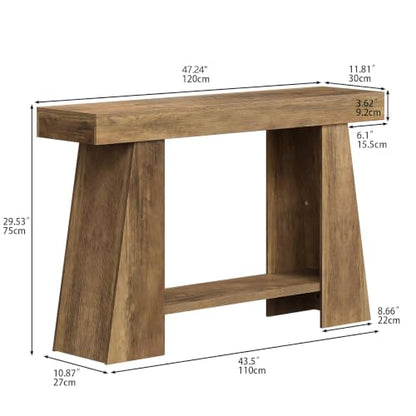 47.24" Farmhouse Entryway Console Table, Narrow Sofa Table Behind Couch, Wooden Rectangular Entry Table with Storage Shelves for Entrance, Hallway, Living Room, Foyer