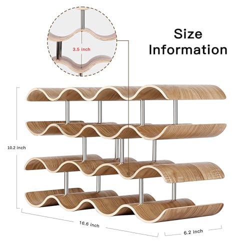 Countertop Wine Rack - 14 Bottle Freestanding Wine Bottle Holder Stand - 4 Tier Wooden Wine Storage Rack - Wavy Wine Organizer for Cabinet Pantry Home Kitchen Bar - size: 4 Tier - 14 Bottle