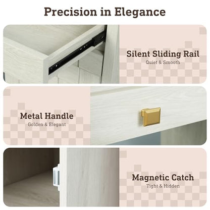 58" Executive Desk with Drawers, Home Office Desk with Charging Station & Keyboard Tray, Wood Office Desk with File Drawer & Storage Cabinet, Modern Computer Writing Desk with Adjustable Shelf, White
