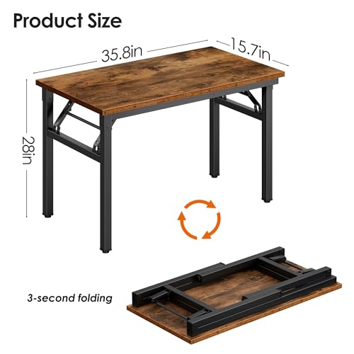 Need Office Computer Desk -35.8 L Sturdy and Heavy Duty Folding Laptop Table,Writing Table/Home Office Desk/Sewing Table, No Assembly Required, Rustic Brown & Black Frame - color: Rustic Brown & Black Frame, size: 35.8inch