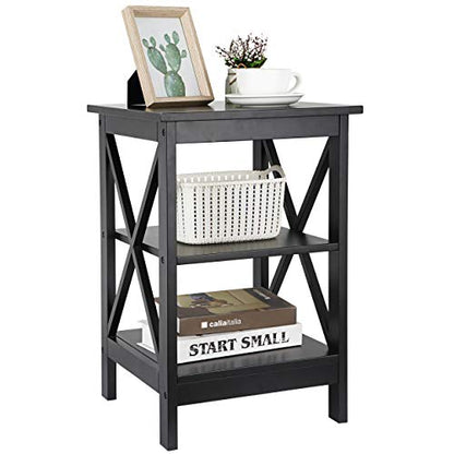 Nouva Square Side Table with Storage 3 Tier Small End Table 16 x 16 Inch Wooden X-Design Table Nightstand for Living Room Bedroom Office Nursery Entryway, Black - color: Balck
