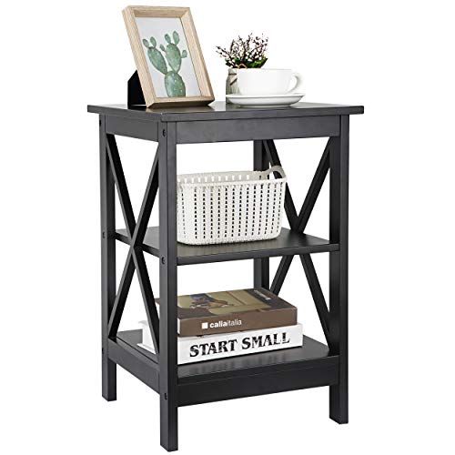 Nouva Square Side Table with Storage 3 Tier Small End Table 16 x 16 Inch Wooden X-Design Table Nightstand for Living Room Bedroom Office Nursery Entryway, Black - color: Balck