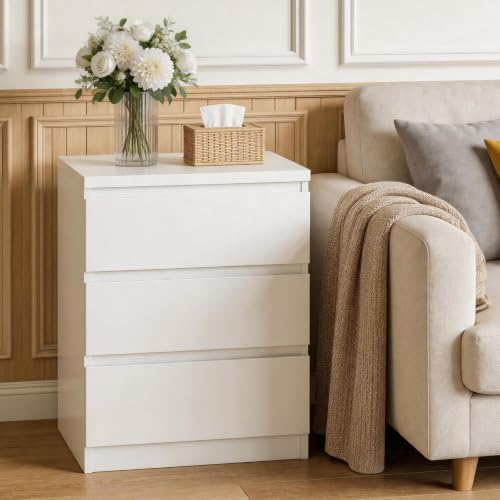 Nightstand with Drawers, Bedside Table with Drawers, Sofa Side Table Storage Cabinet, Night Stand for Bedroom Living Room (1, 3 Drawers White, 19.7" W×15.6" D×26.57" H) - color: 3 Drawers White