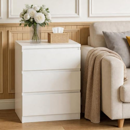 Nightstand with Drawers, Bedside Table with Drawers, Sofa Side Table Storage Cabinet, Night Stand for Bedroom Living Room (1, 3 Drawers White, 19.7" W×15.6" D×26.57" H) - color: 3 Drawers White