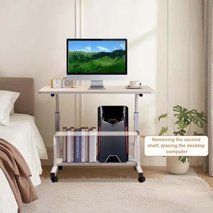 Adjustable Height Mobile Standing Desk with Wheels – Portable Rolling Computer Table – Storage Shelves – Home Office & Small Spaces - color: White 80 X 40cm
