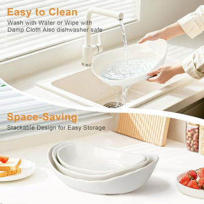 Fruit Bowl for Kitchen Counter - 3 Tier Ceramic Fruit Rack, Fruit Basket for Fresh Fruit&Veggies, Tiered Fruit Platter Serving Trays for Party - color: White