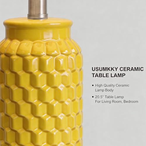 USumkky 20.5" Ceramic Table Lamps Set of 2 - Modern Farmhouse & Boho Style, Bedside Nightstand Lamps for Bedroom, Living Room End Table Lamps, Small Desk Lamp(Yellow) - color: 20.5" Yellow-2 Pack