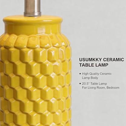 USumkky 20.5" Ceramic Table Lamps Set of 2 - Modern Farmhouse & Boho Style, Bedside Nightstand Lamps for Bedroom, Living Room End Table Lamps, Small Desk Lamp(Yellow) - color: 20.5" Yellow-2 Pack