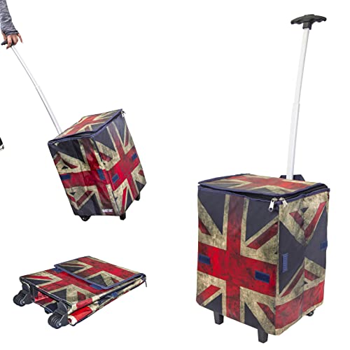 dbest products Smart Cart, Britain Collapsible Rolling Utility Cart Basket Grocery Shopping Teacher Hobby Craft Art - color: British, size: Standard