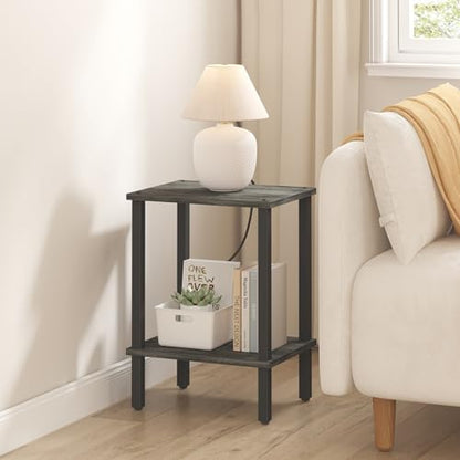 TUTOTAK End Table, Set of 2, Side Table, Nightstand, 2-Tier Storage Shelf, Sofa Table for Small Space, Living Room, Bed Room, Charcoal Grey TB01BY035(2PCS) - color: Charcoal Grey