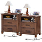 22" Farmhouse Nightstand Set of 2 with Charging Station,End Table with 2 Drawers,Rustic Wood Dresser for Bedroom,Bed Side Table Chest of Drawers Cabinet,Night Stand for Living Room,Brown - color: Brown