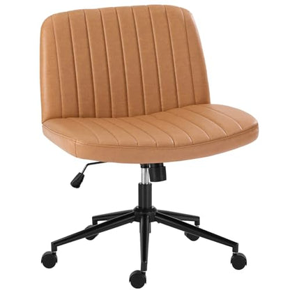 OLIXIS Criss Cross Chair with Wheels, Vanity Chair, Home Office Desk | Wide Seat Armless, Faux Leather, Height Adjustable Swivel Rolling, Home Computer Task Seating for Bedroom Study, Brown PU - color: Brown Pu