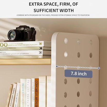 Wood Desk Shelf Organizer, 2 Tier Desktop Bookshelf for Home and Office Supply, Wooden Desktop Organizer with Pegboard Design, Adjustable Display Shelf for Computer Desk