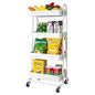 elabo 4-Tier Metal Mesh Utility Rolling Cart, Storage Organizer Trolley Services Cart with Lockable Wheels for Kitchen, Bathroom, Living Room (White) - color: White