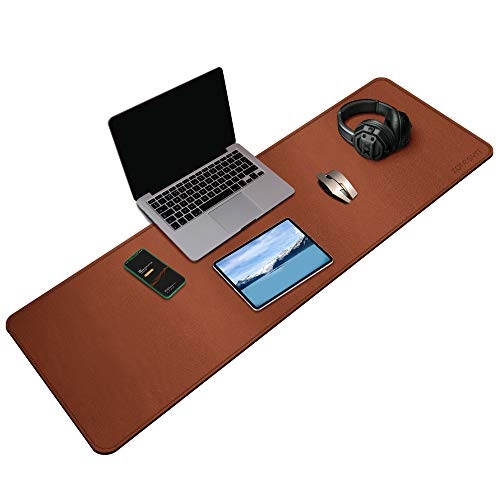 ZORESYN XL Faux Leather Desk Pad Protector 47.2" x 15.8", Waterproof PU Leather Extended Mouse Pad, Non Slip Base Desk Blotter for Keyboard Laptop, Light Brown Large Desk Mat for Office Home Travel - color: Light Brown, size: 47.2L x 15.8W inches
