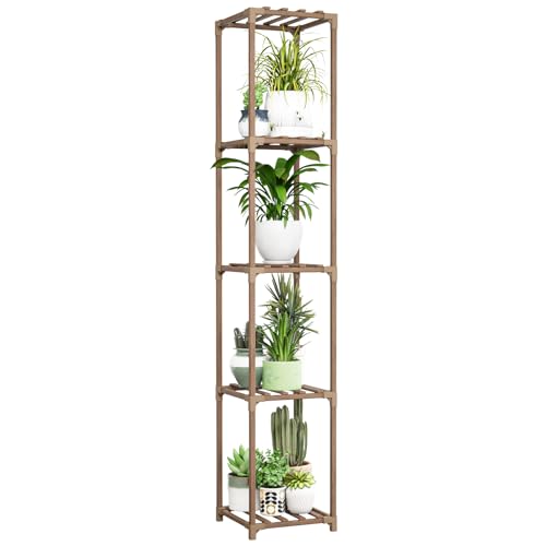 Bamworld Plant Stand Indoor Outdoor 5 Tier Tall Large Wood Plant Shelf Multi Tier Flower Stands Garden Shelves Wooden Plant Display Holder Rack for Living Room Corner - color: Brown, size: 5 Tiers