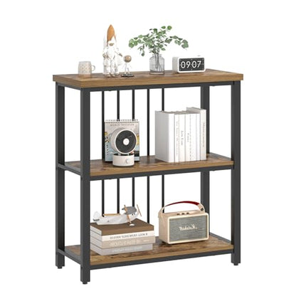 FOLUBAN 3 Tier Bookshelf, Industrial Wood and Metal Bookcase, Small Book Shelf for Home Office Bedroom Living Room, Rustic Brown - color: Brown, size: 12.6"D x 29.5"W x 32.3"H