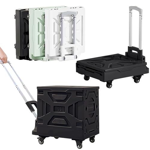 VECELO 16 GAL 2-in-1 Foldable Shopping Cart, Collapsible Utility Cart with Adjustable Handle & 360° Wheels, Dual-Mode Rolling Crate (Basket/Flatbed) for Groceries, Camping, Compact Storage, Black - color: Black, size: 16 GAL