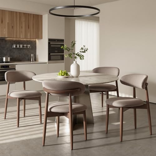 COLAMY Mid-Century Modern Wooden Dining Chair Set of 4, Indoor Upholstered Kitchen Chairs with 2.6" Cozy Padded Seat, Walnut Finish Side Dining Chair, [Camel] - color: Camel, size: 4 Chairs