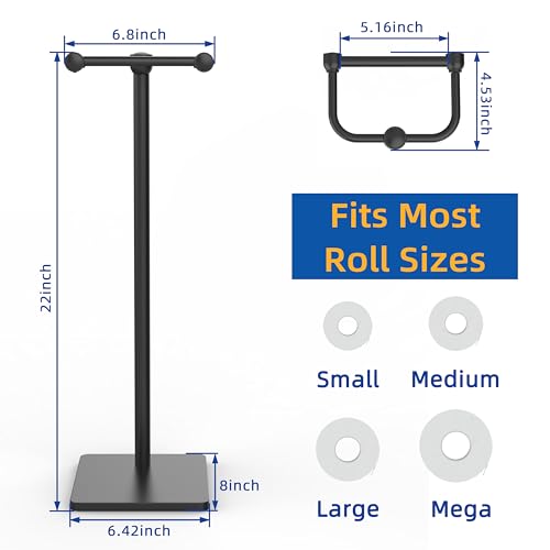RUACQ Bathroom Toilet Paper Holder Stand, Matte Black | Dual-Post Pivoting Free Standing Toilet Roll Holder with Weighted Base, Anti-drop Design 304 Stainless Steel Tissue Stand - color: Matte Black, size: Free Standing