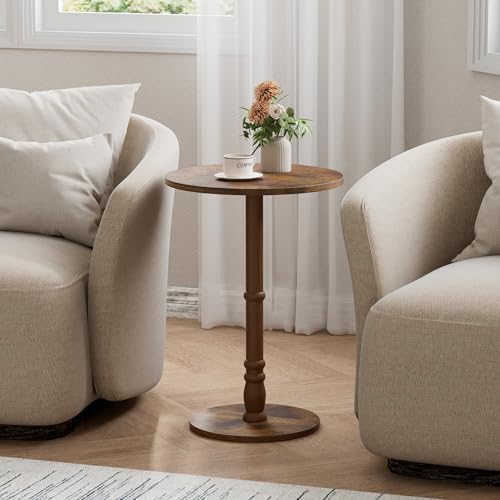 Homleke 16" Round Side Tables, Solid Wood Pillar with Wood Top & Base, Small Drink Accent Table for Living Room, Bedroom, Sofa & Office, Easy Assembly, Rustic Brown - color: Rustic Brown