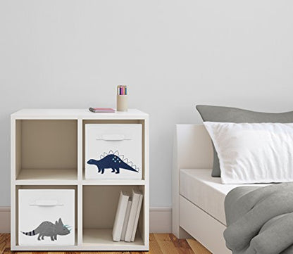 Sweet Jojo Designs Navy Blue and Grey Modern Dino Foldable Fabric Storage Cube Bins Boxes Organizer Toys Kids Baby Childrens for Mod Dinosaur Collection Set of 2 - color: Blue and Green Dinosaur
