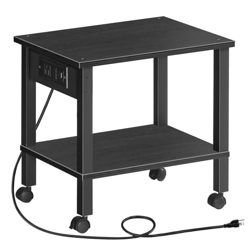 HOOBRO 2-Tier Printer Stand with Charging Station, Under Desk Printer Table, Printer Cart with Storage Shelves, Shelf for Small Spaces, for Home Office, Black BK38UPS01 - color: Black, size: 15"L x 11"W x 15"H