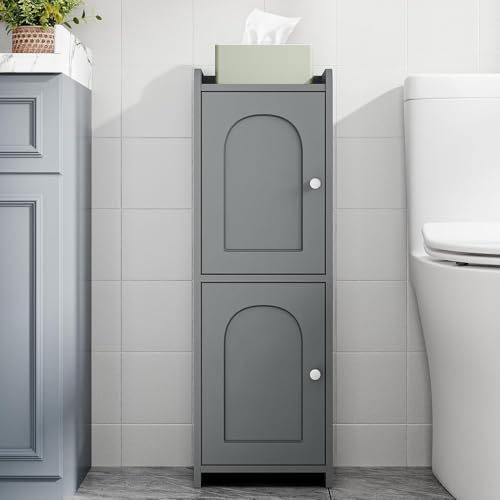 Hzuaneri Bathroom Storage Cabinet, Small Corner Floor Cabinet with 2 Doors and Adjustable Shelf, Narrow Toilet Paper Cabinets, Bathroom Organizer for Small Spaces, 7.9" D x 9.8" W x 29.5" H Gray - color: Grey, size: 7.9"D x 9.8"W x 29.5"H